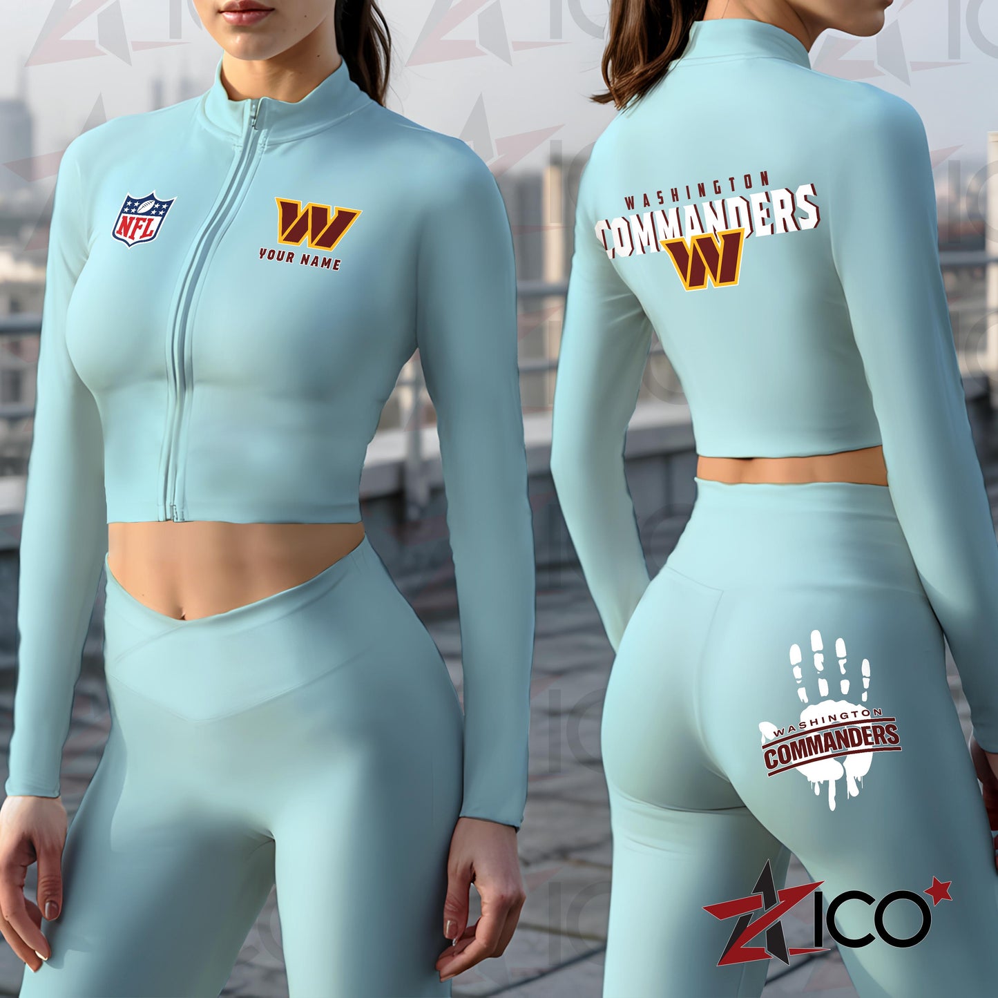 Washington Commanders Women Workout Set Zipper Long Sleeve Sport Top and Leggings AZHG2DWS000064