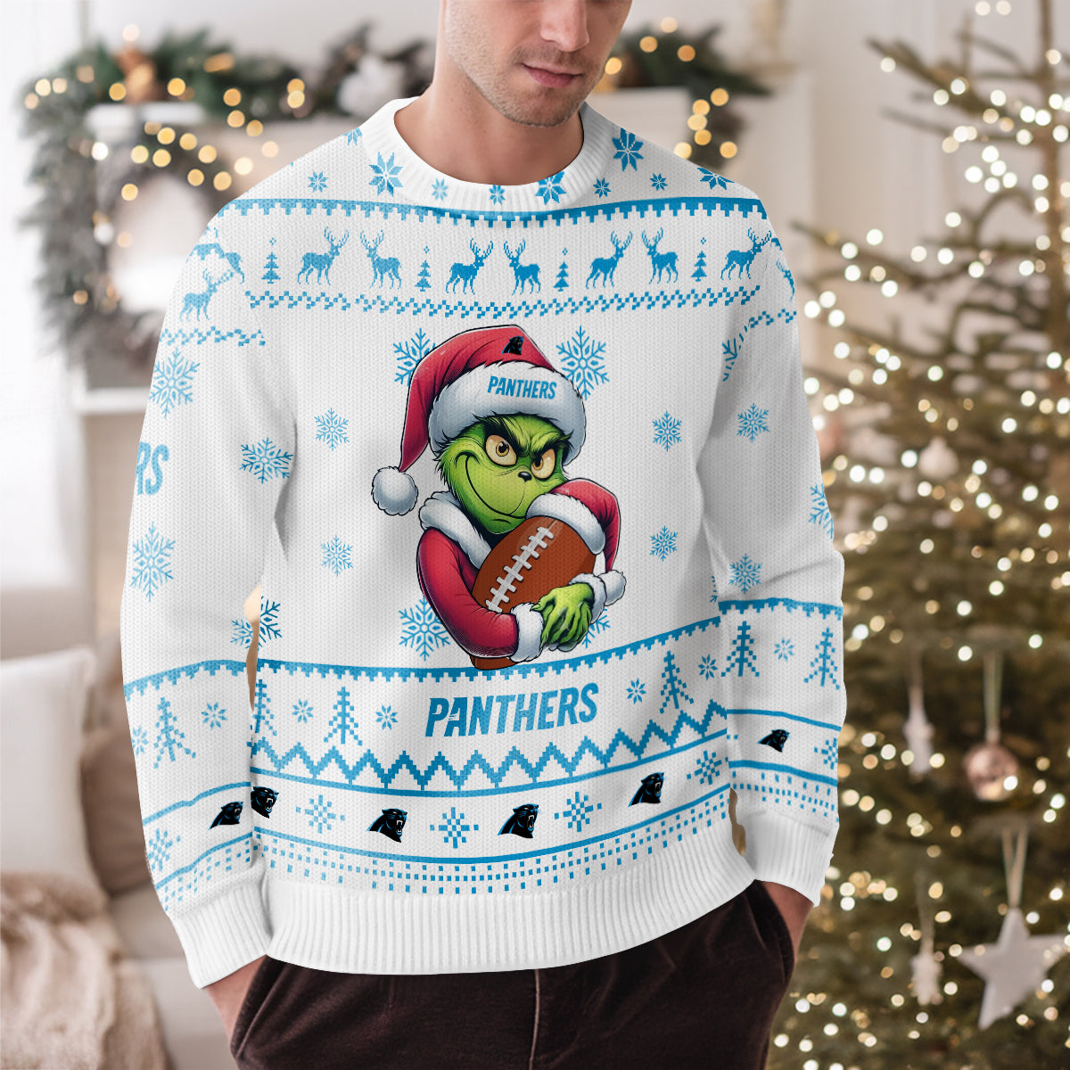 Carolina Panthers Premium Ugly Christmas Sweater Limited Edition AZHGUSW000003White