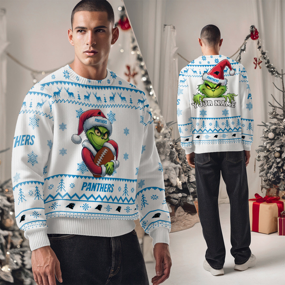Carolina Panthers Premium Ugly Christmas Sweater Limited Edition AZHGUSW000003White