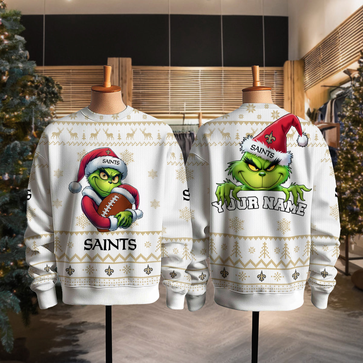 New Orleans Saints Premium Ugly Christmas Sweater Limited Edition AZHGUSW000010White