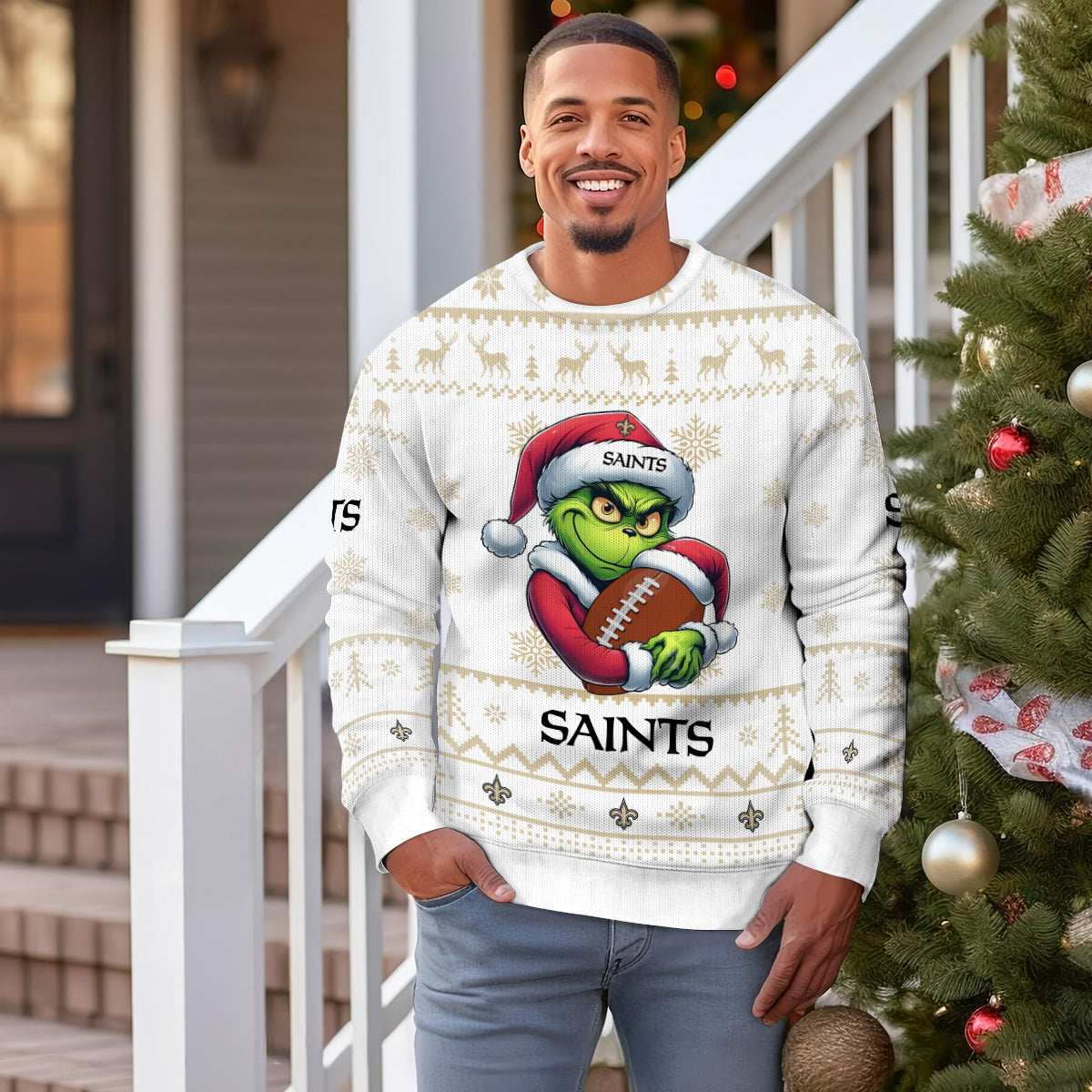 New Orleans Saints Premium Ugly Christmas Sweater Limited Edition AZHGUSW000010White