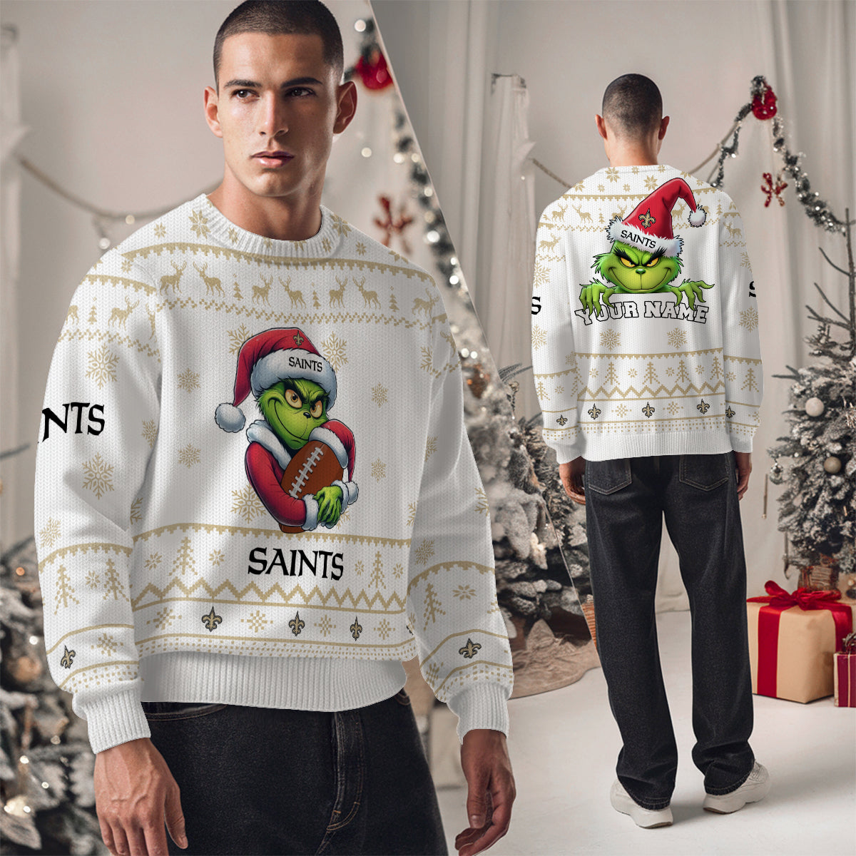 New Orleans Saints Premium Ugly Christmas Sweater Limited Edition AZHGUSW000010White
