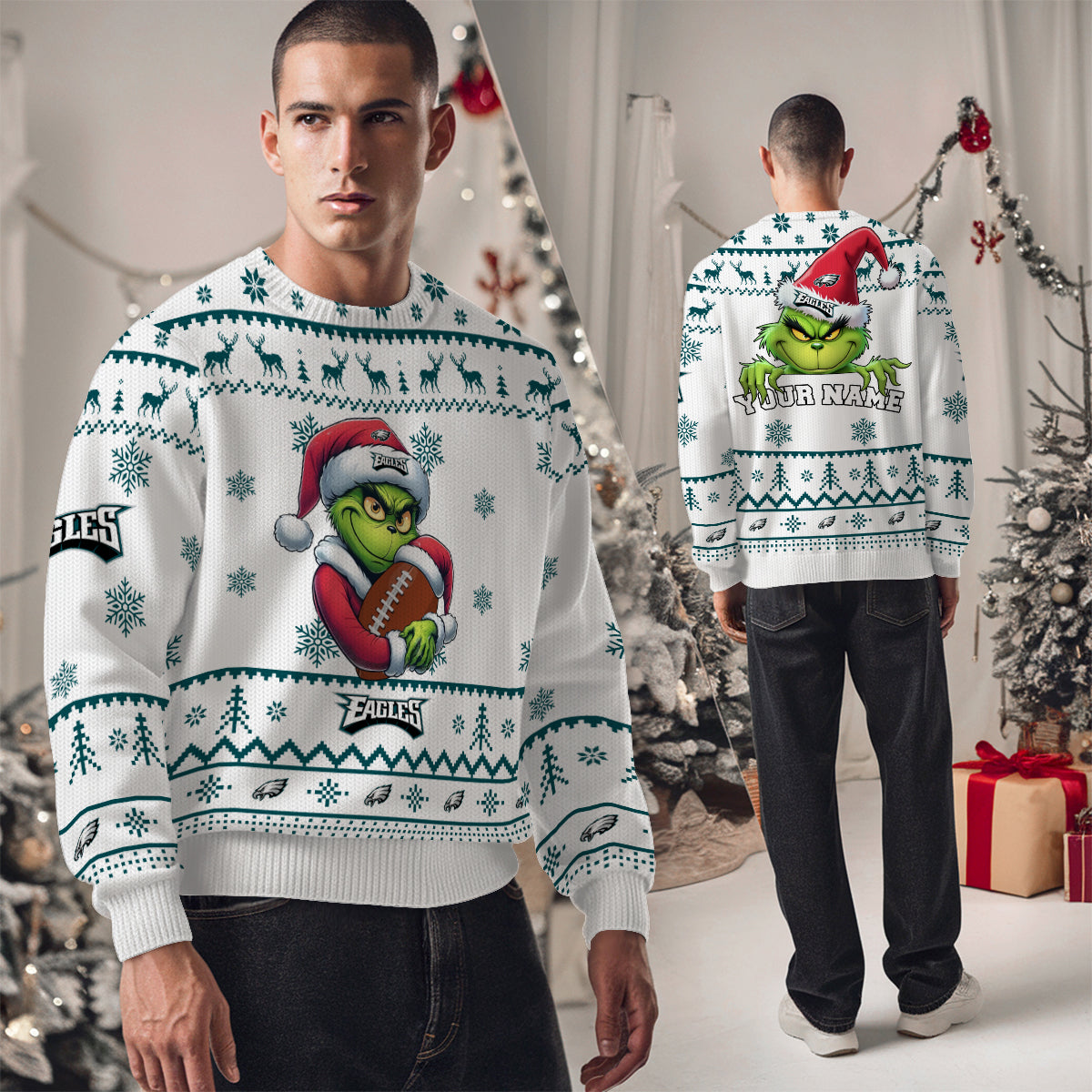 Philadelphia Eagles Premium Ugly Christmas Sweater Limited Edition AZHGUSW000012White
