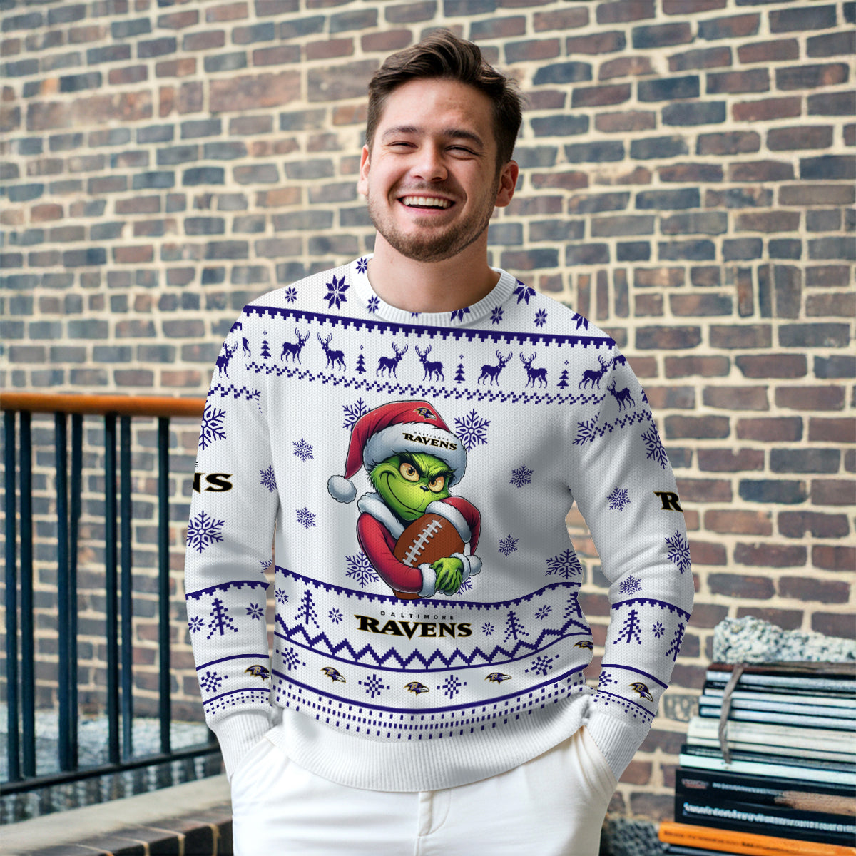 Baltimore Ravens Premium Ugly Christmas Sweater Limited Edition AZHGUSW000017White