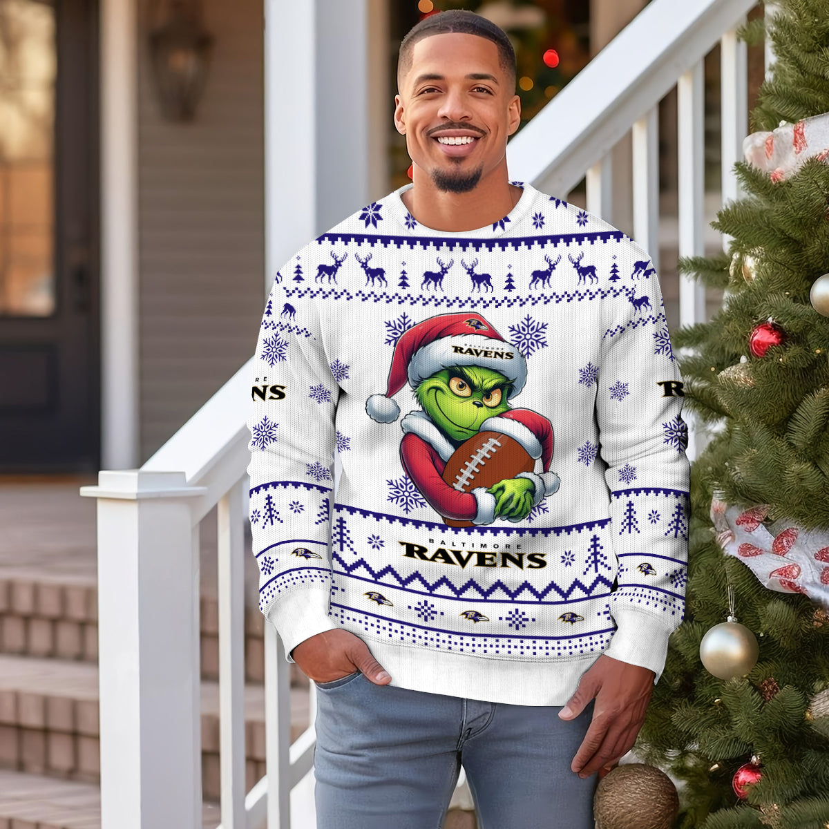 Baltimore Ravens Premium Ugly Christmas Sweater Limited Edition AZHGUSW000017White