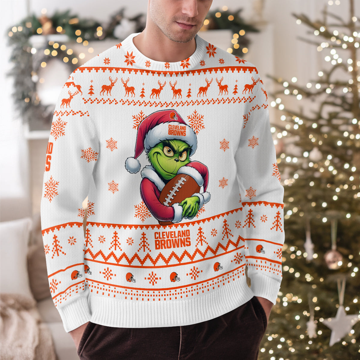 Cleveland Browns Premium Ugly Christmas Sweater Limited Edition AZHGUSW000020White
