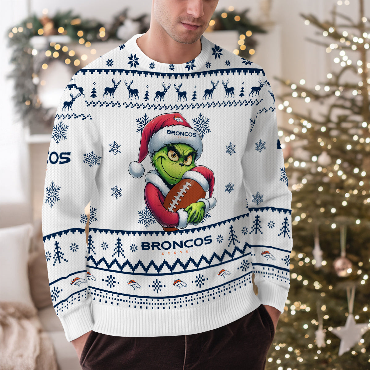 Denver Broncos Premium Ugly Christmas Sweater Limited Edition AZHGUSW000021White