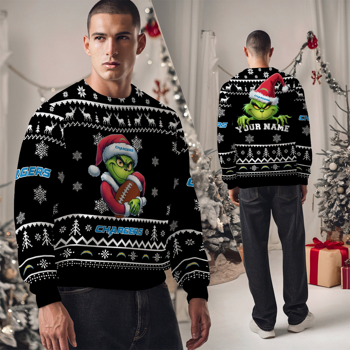 Los Angeles Chargers Premium Ugly Christmas Sweater Limited Edition AZHGUSW000027Black