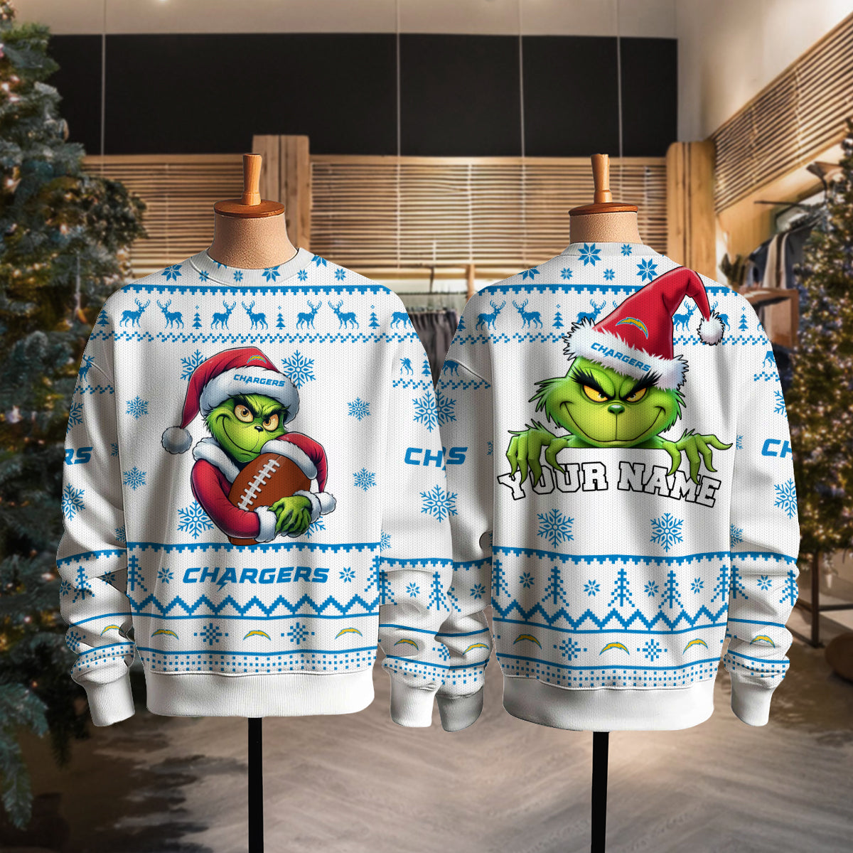 Los Angeles Chargers Premium Ugly Christmas Sweater Limited Edition AZHGUSW000027White