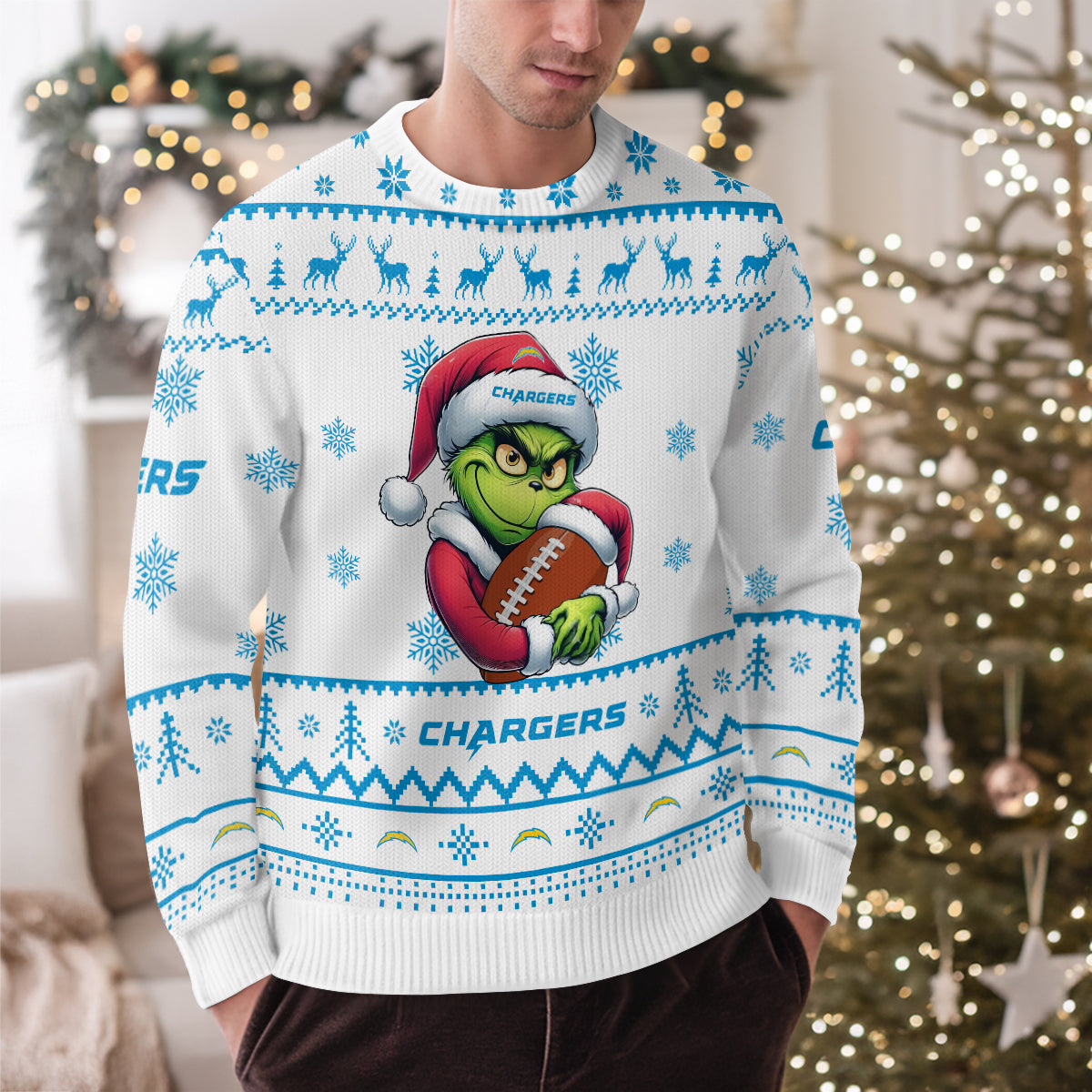 Los Angeles Chargers Premium Ugly Christmas Sweater Limited Edition AZHGUSW000027White