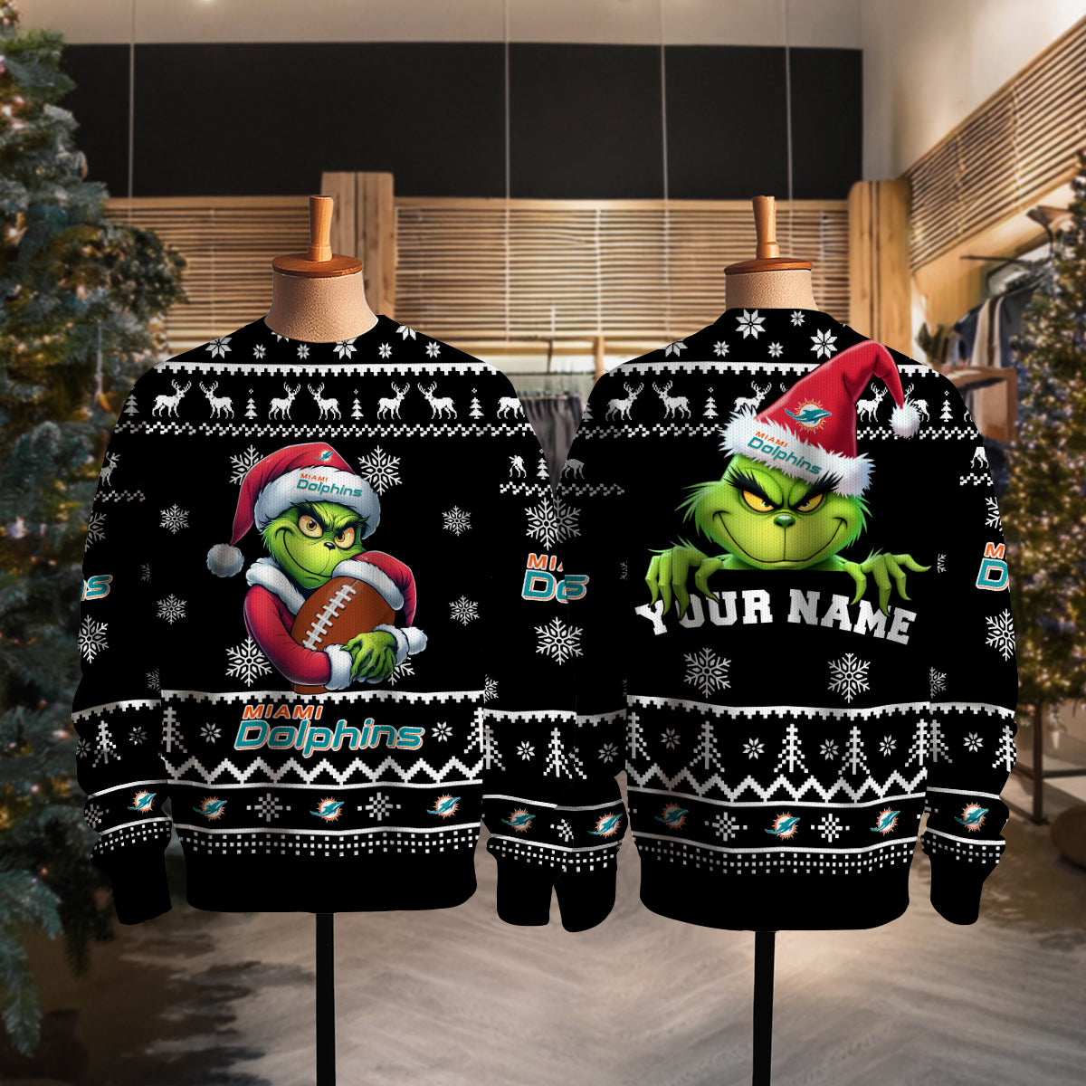 Miami Dolphins Premium Ugly Christmas Sweater Limited Edition AZHGUSW000028Black