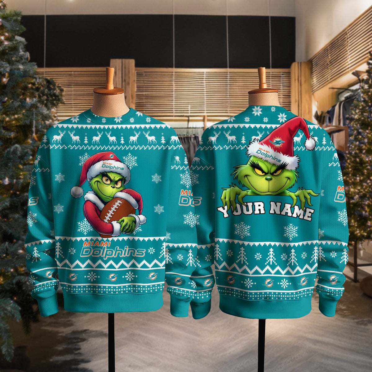 Miami Dolphins Premium Ugly Christmas Sweater Limited Edition AZHGUSW000028TeamColor