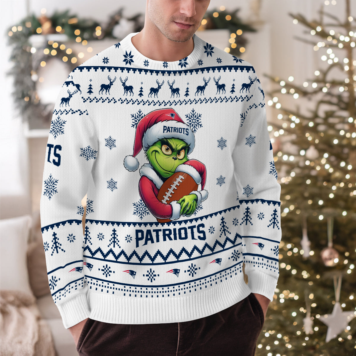New England Patriots Premium Ugly Christmas Sweater Limited Edition AZHGUSW000029White