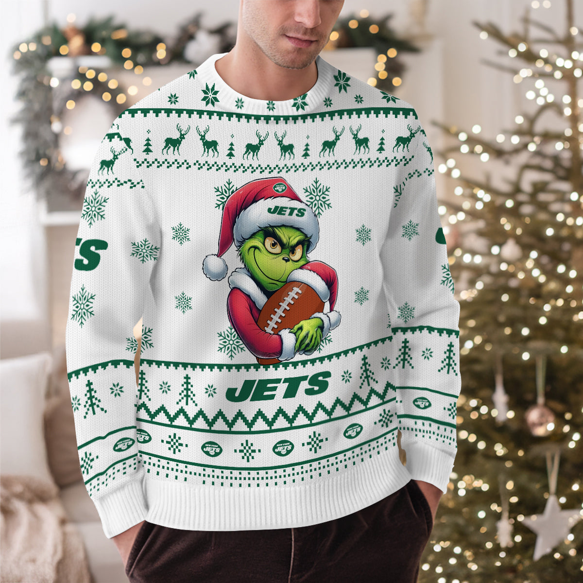 New York Jets Premium Ugly Christmas Sweater Limited Edition AZHGUSW000030White