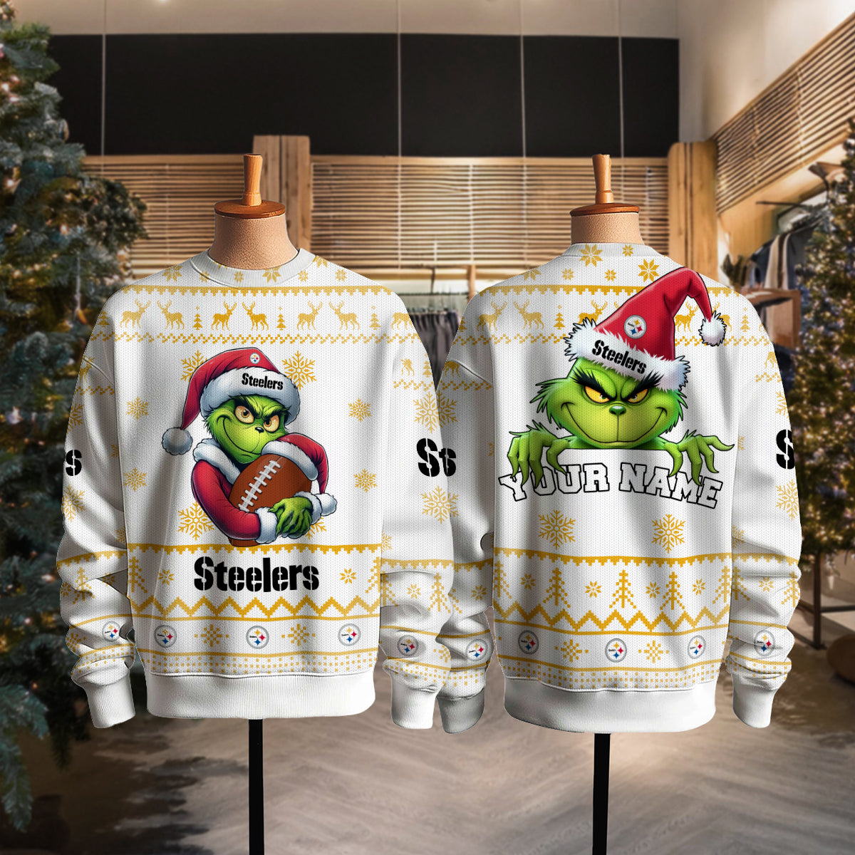 Pittsburgh Steelers Premium Ugly Christmas Sweater Limited Edition AZHGUSW000031White