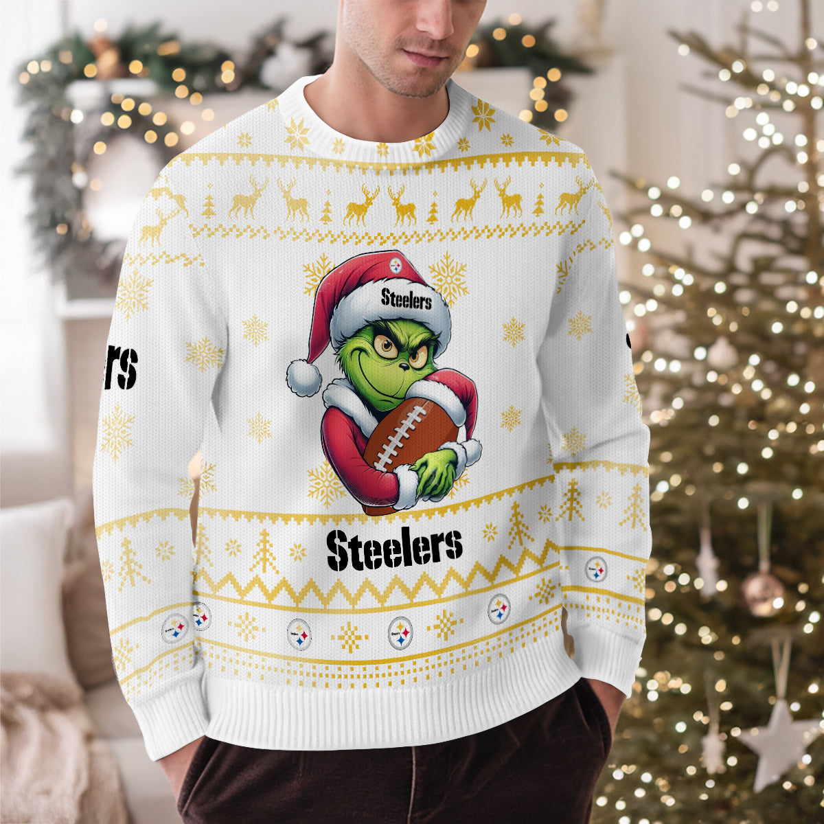 Pittsburgh Steelers Premium Ugly Christmas Sweater Limited Edition AZHGUSW000031White