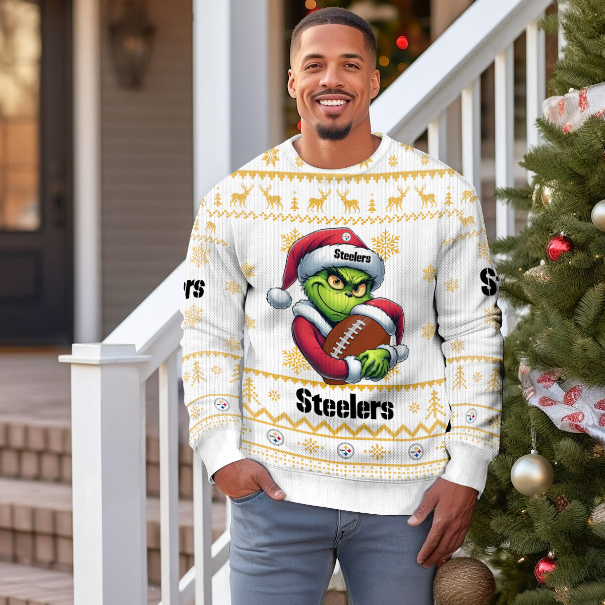 Pittsburgh Steelers Premium Ugly Christmas Sweater Limited Edition AZHGUSW000031White