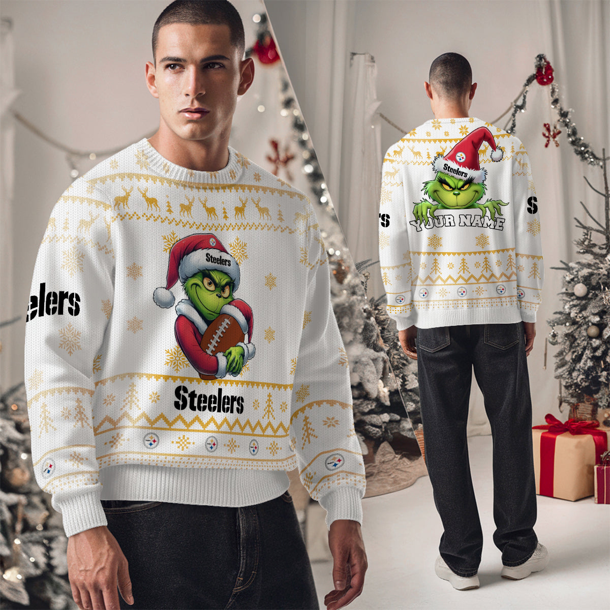 Pittsburgh Steelers Premium Ugly Christmas Sweater Limited Edition AZHGUSW000031White