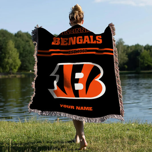 Cincinnati Bengals Premium New Woven Throw Blanket AZHGWVB00019