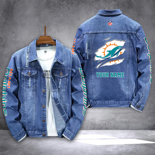Miami Dolphins Personalized New Denim Jacket AZICOTADJ00007