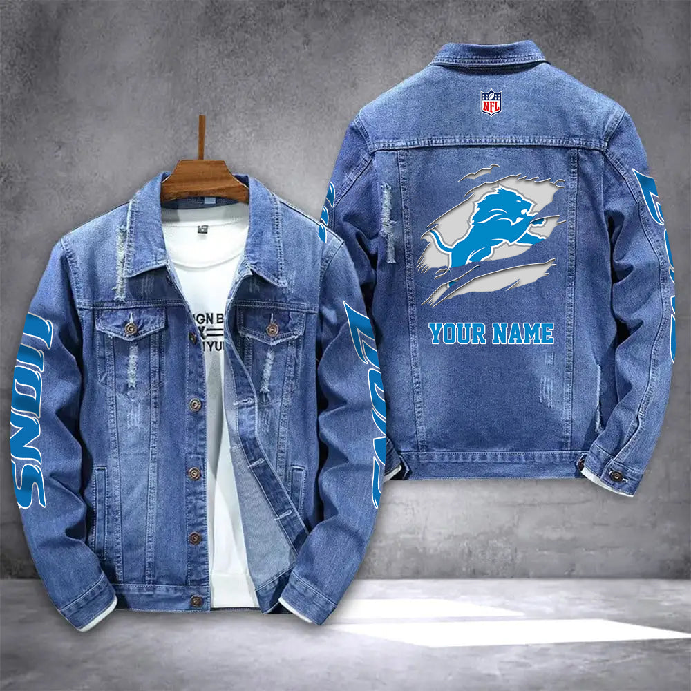 Detroit Lions Personalized New Denim Jacket AZICOTADJ00023