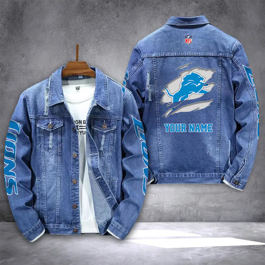 Detroit Lions Personalized New Denim Jacket AZICOTADJ00023