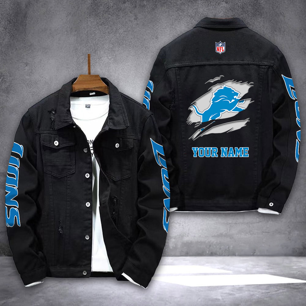 Detroit Lions Personalized New Denim Jacket AZICOTADJ00023