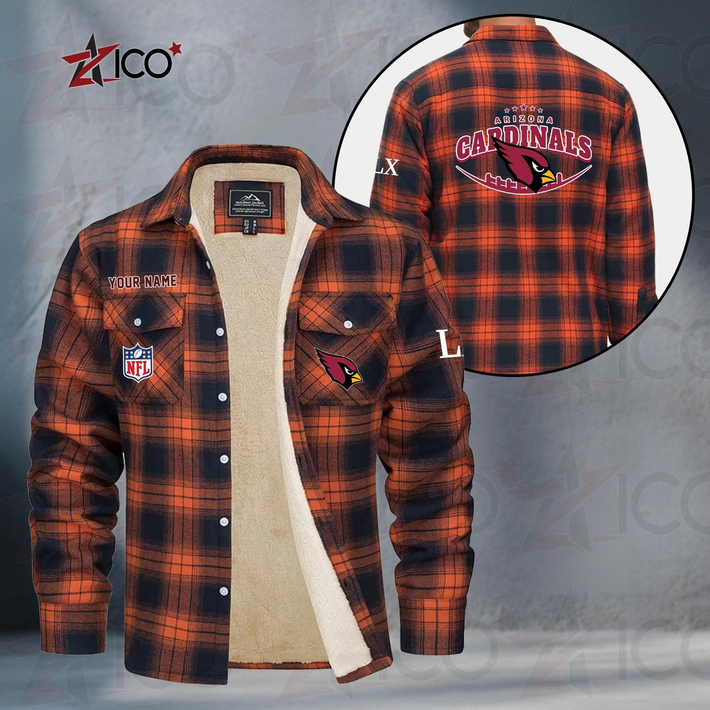 Arizona Cardinals Fleece Flannel Plaid Jacket MN01