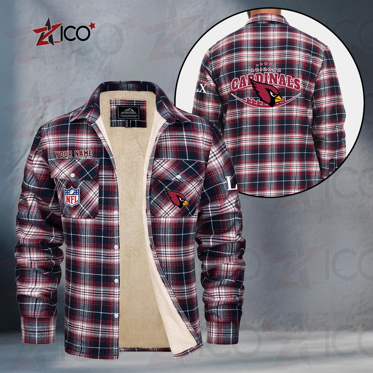 Arizona Cardinals Fleece Flannel Plaid Jacket MN01