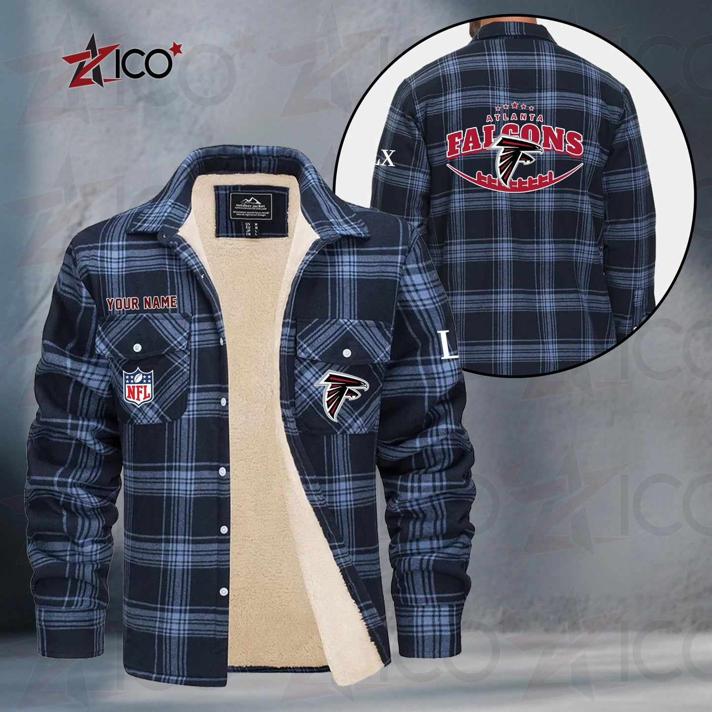 Atlanta Falcons Fleece Flannel Plaid Jacket MN02