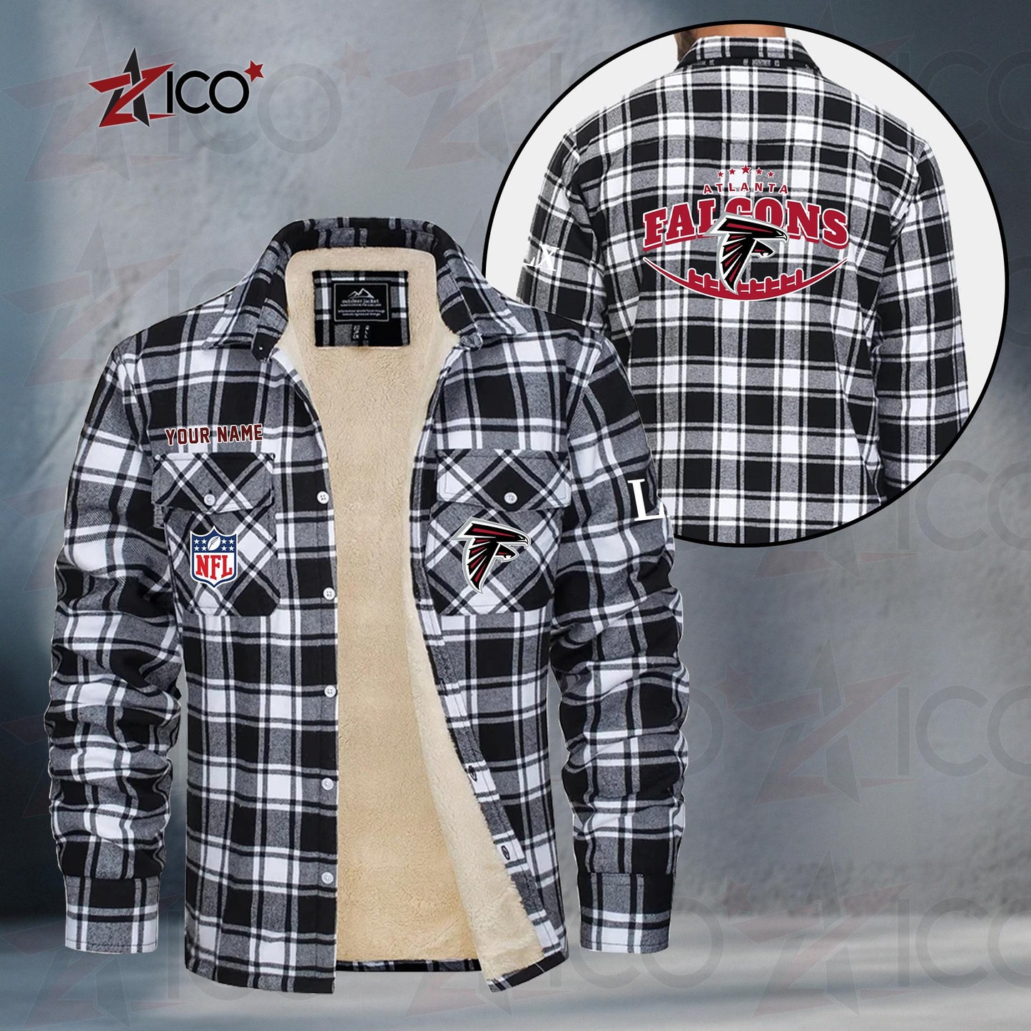 Atlanta Falcons Fleece Flannel Plaid Jacket MN02