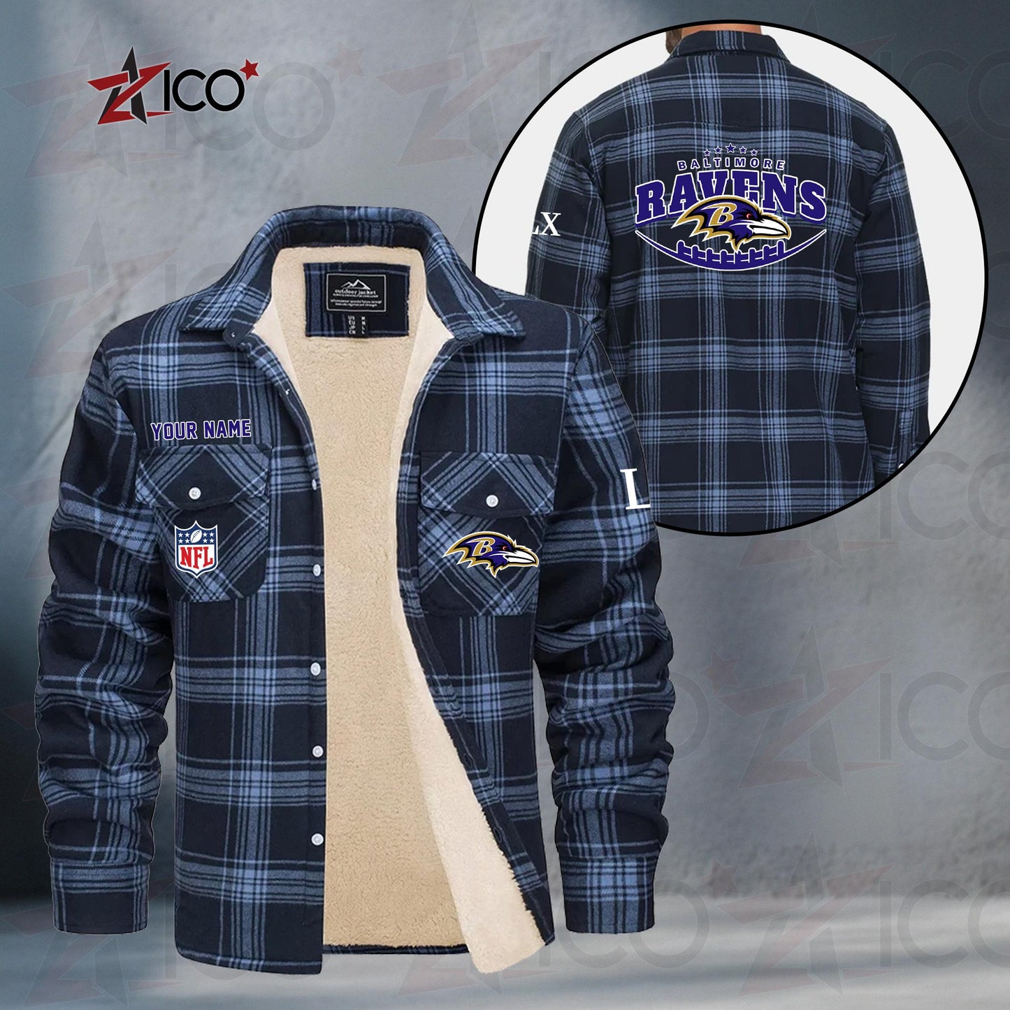 Baltimore Ravens Fleece Flannel Plaid Jacket MN03