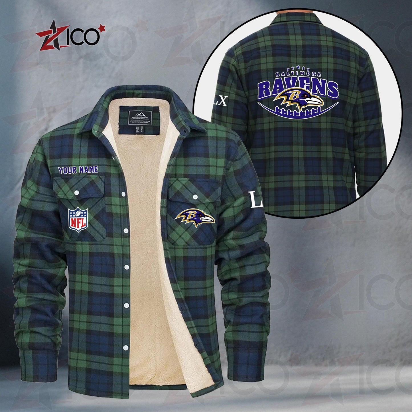 Baltimore Ravens Fleece Flannel Plaid Jacket MN03