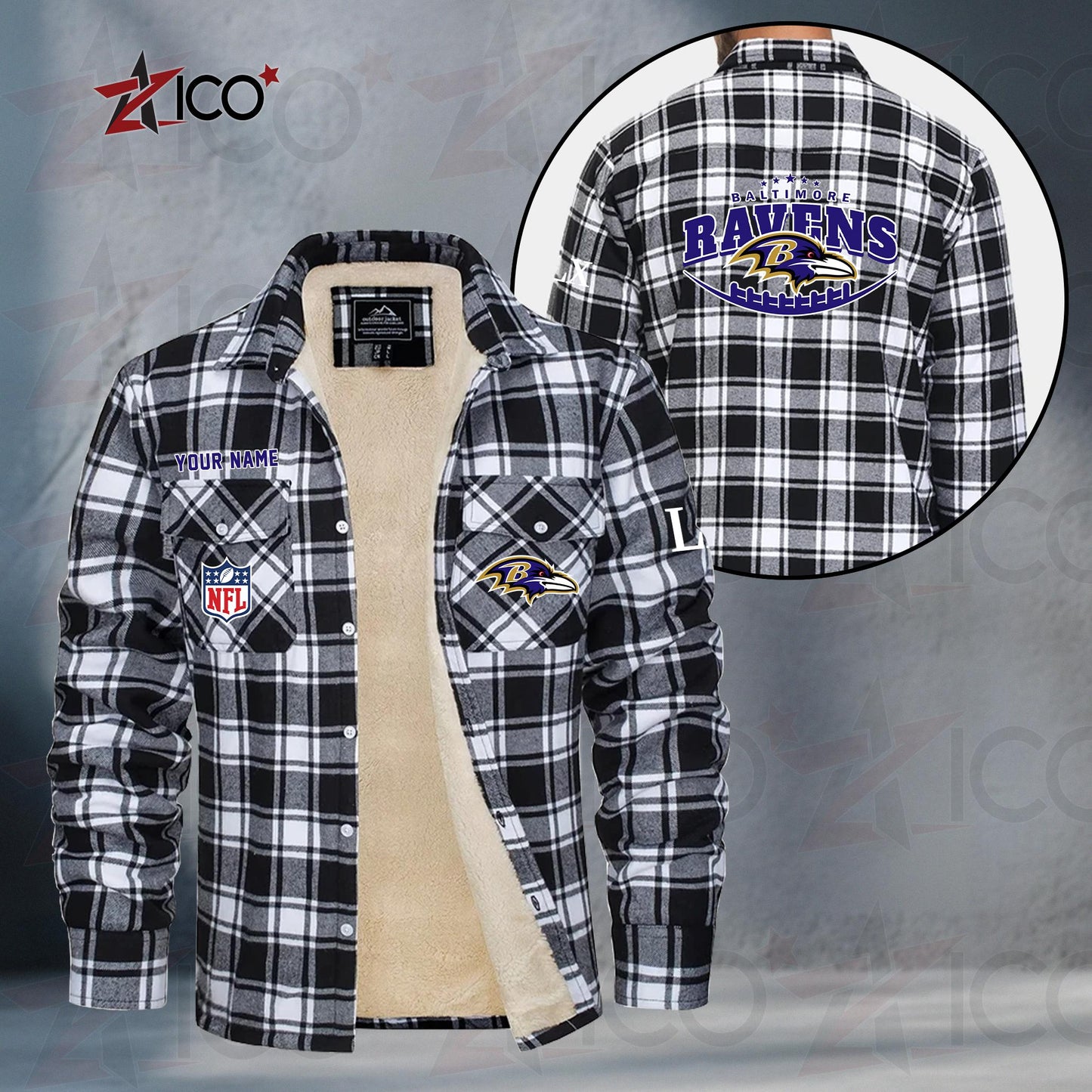 Baltimore Ravens Fleece Flannel Plaid Jacket MN03