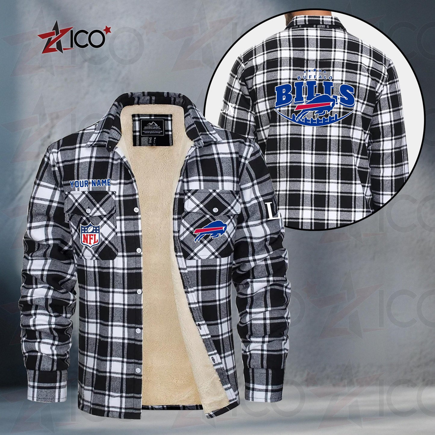 Buffalo Bills Fleece Flannel Plaid Jacket MN04