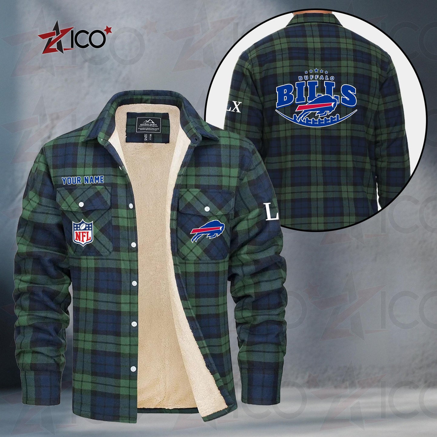 Buffalo Bills Fleece Flannel Plaid Jacket MN04