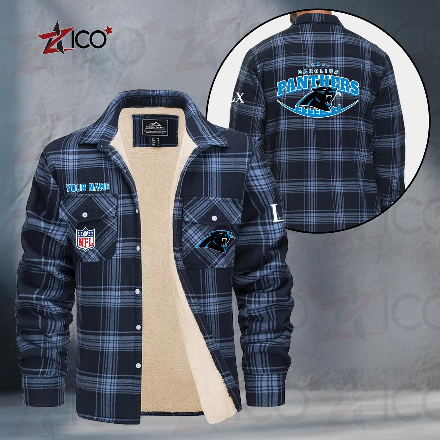 Carolina Panthers Fleece Flannel Plaid Jacket MN05