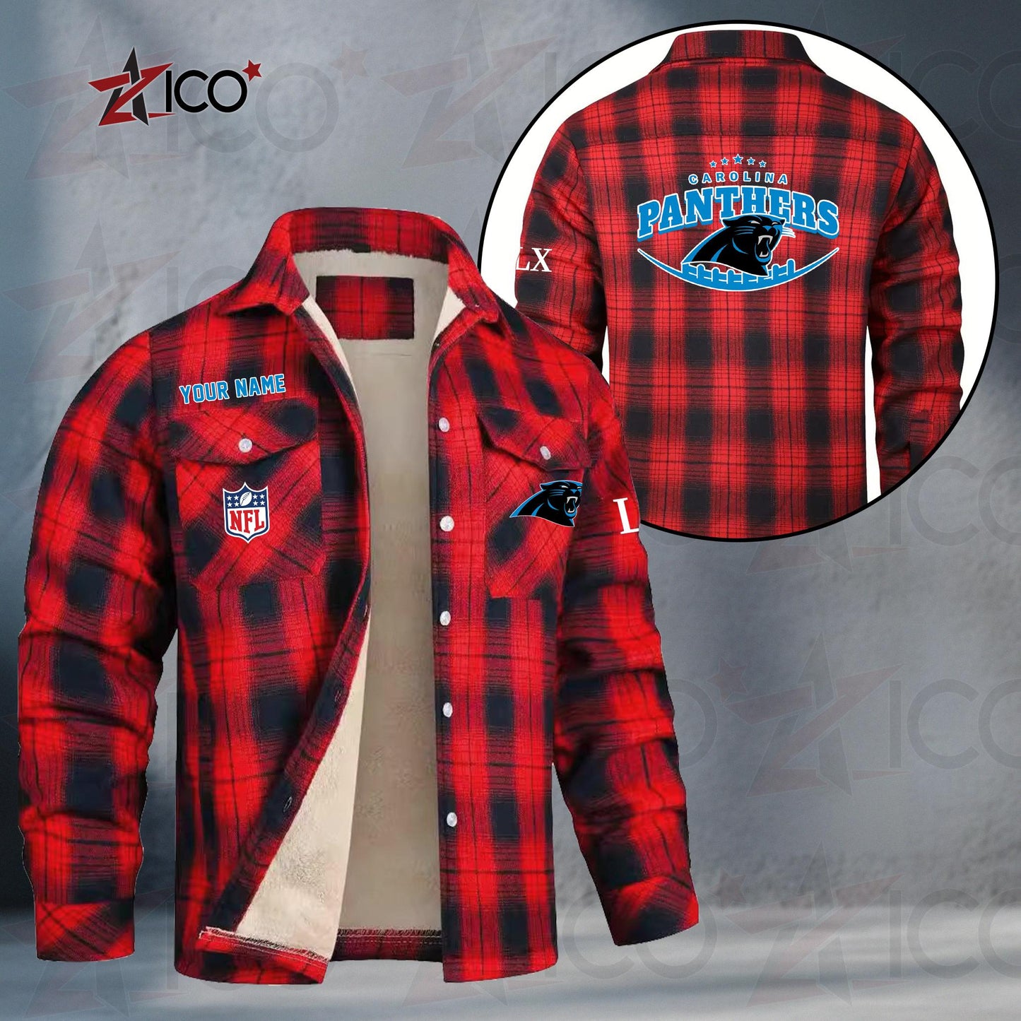 Carolina Panthers Fleece Flannel Plaid Jacket MN05