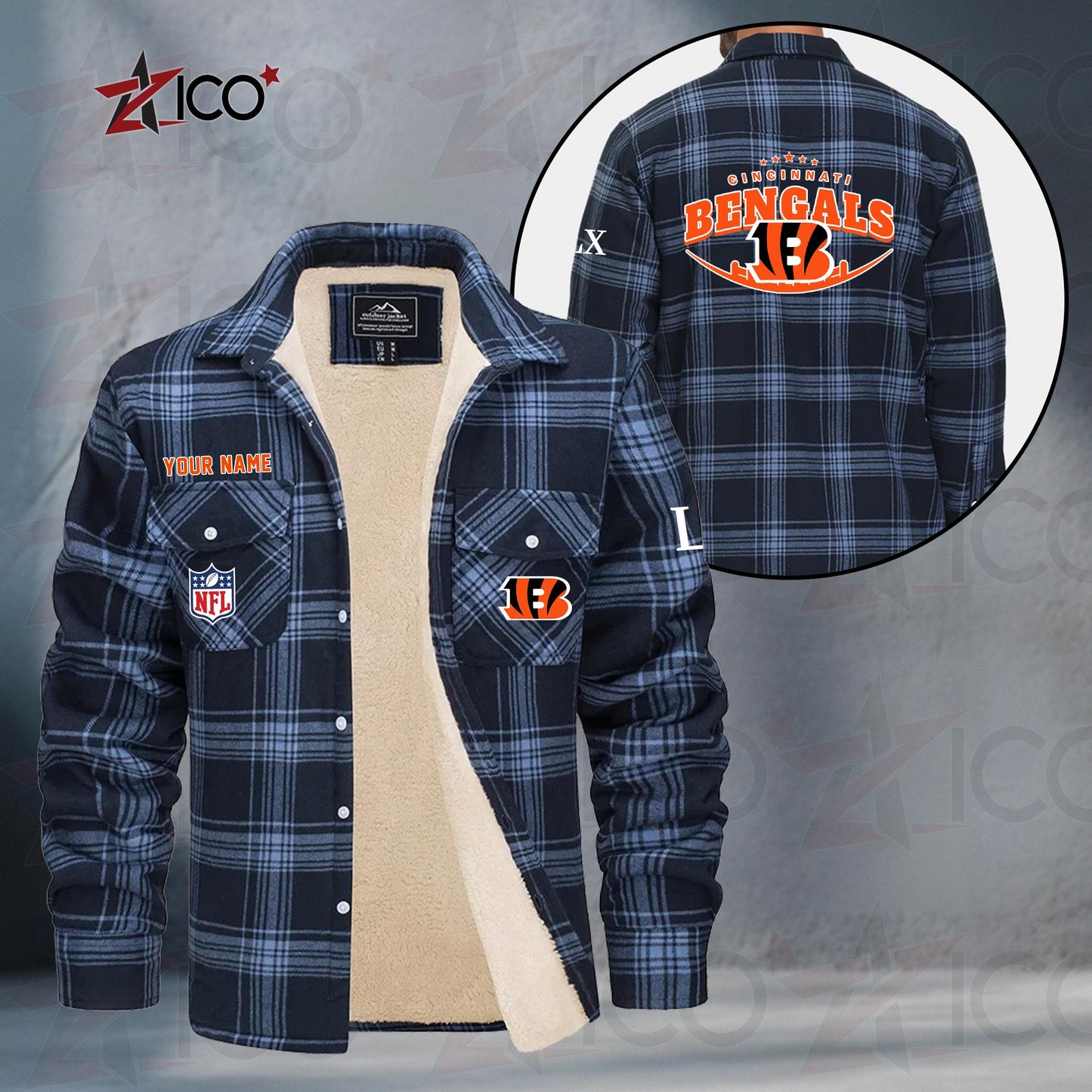 Cincinnati Bengals Fleece Flannel Plaid Jacket MN07