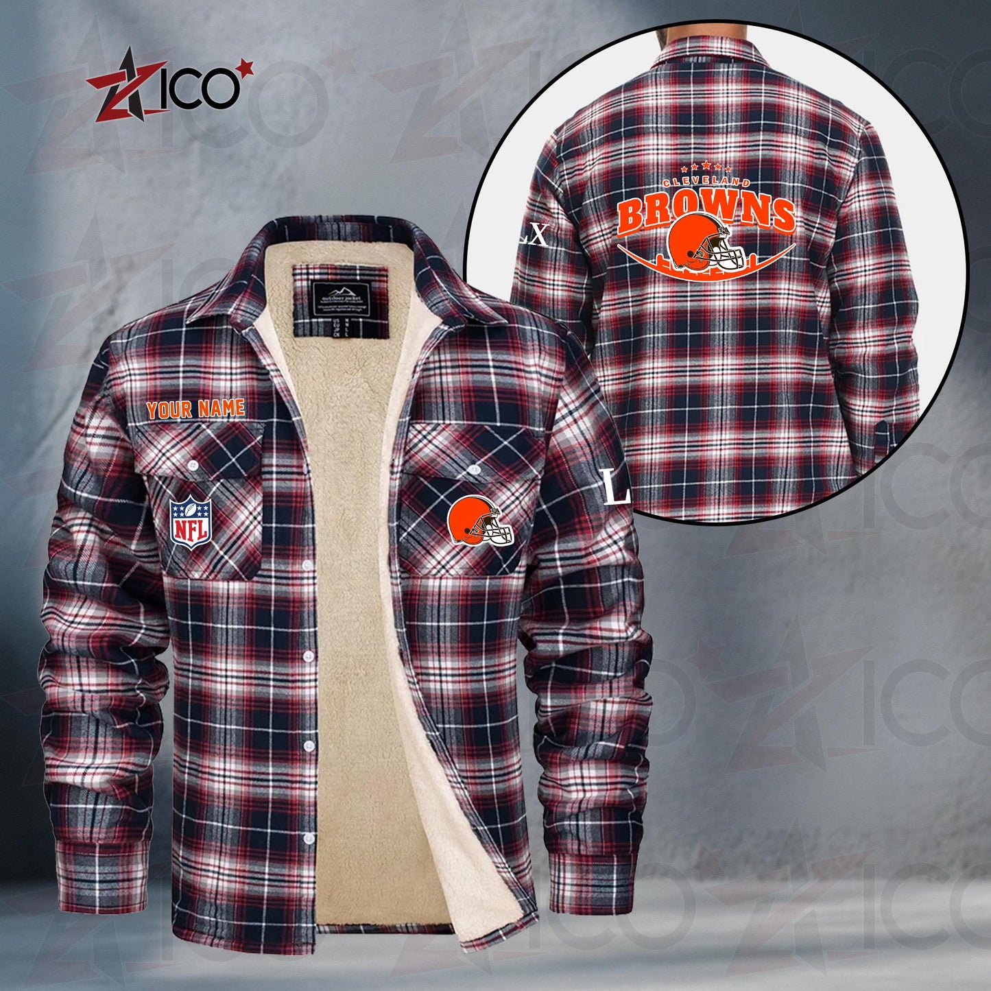 Cleveland Browns Fleece Flannel Plaid Jacket MN08