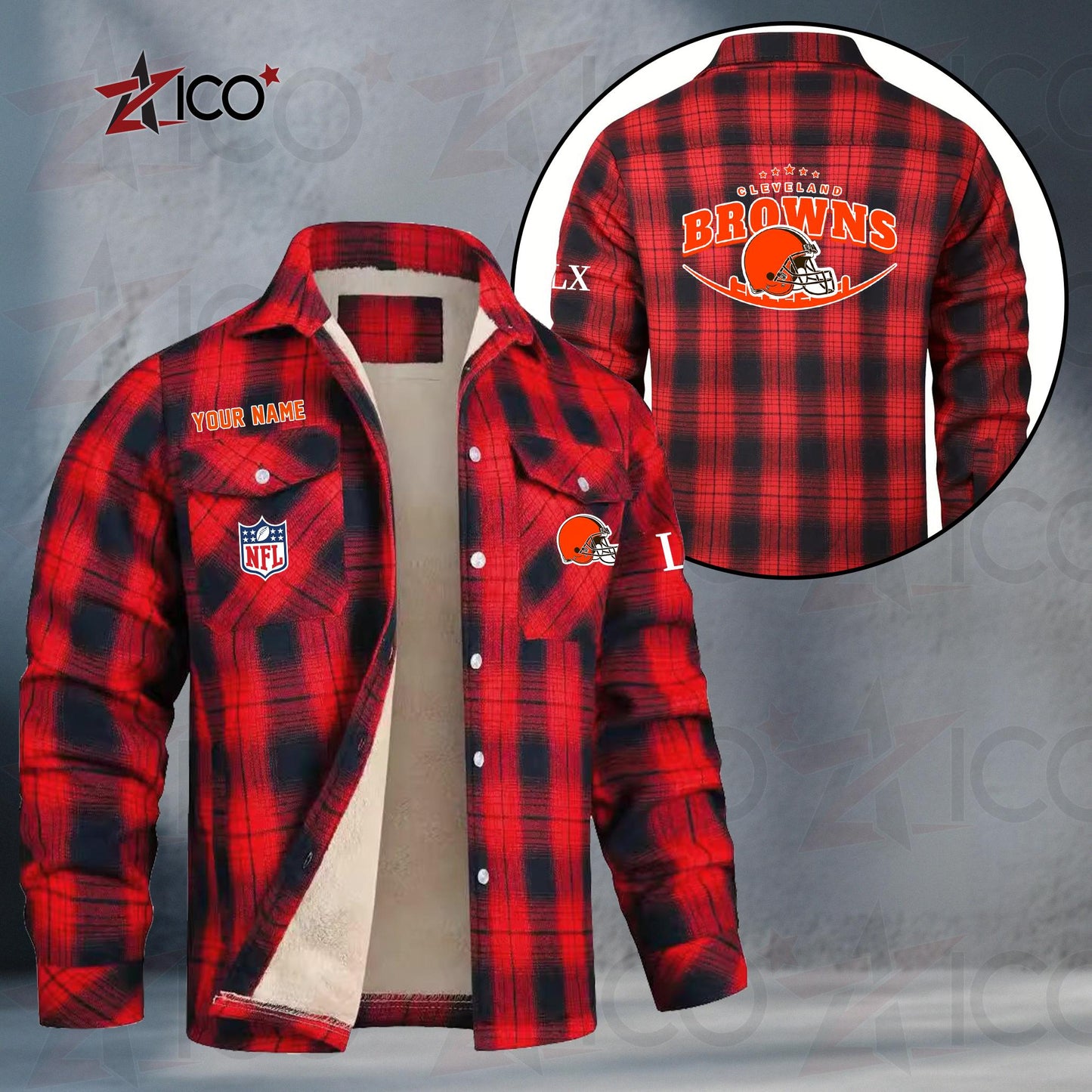 Cleveland Browns Fleece Flannel Plaid Jacket MN08