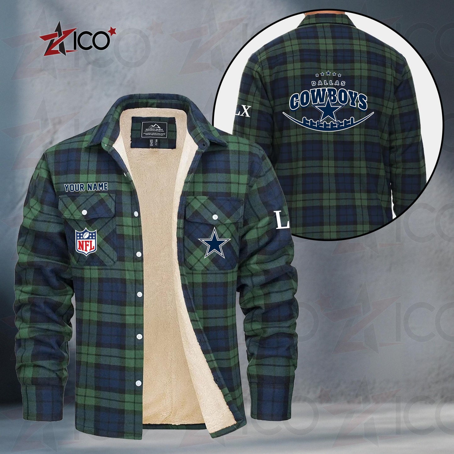 Dallas Cowboys Fleece Flannel Plaid Jacket MN09