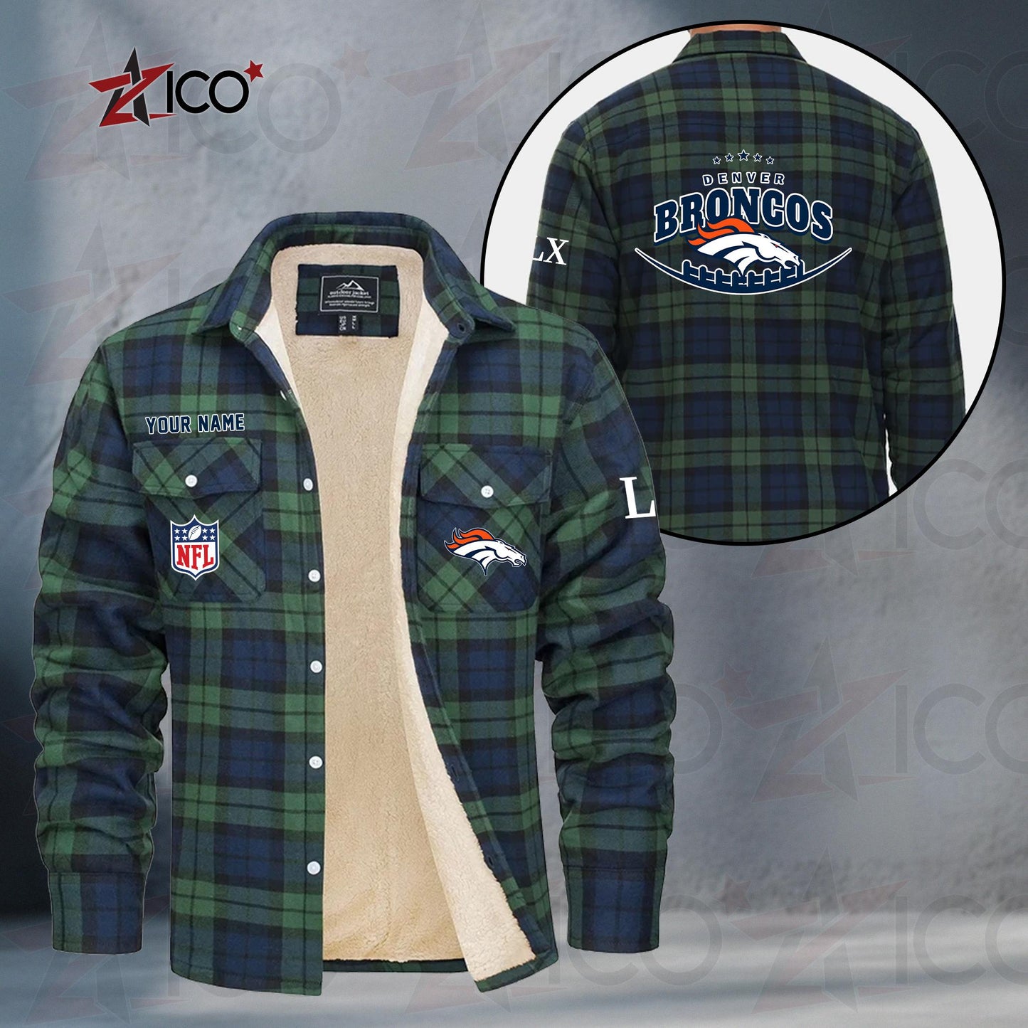 Denver Broncos Fleece Flannel Plaid Jacket MN10