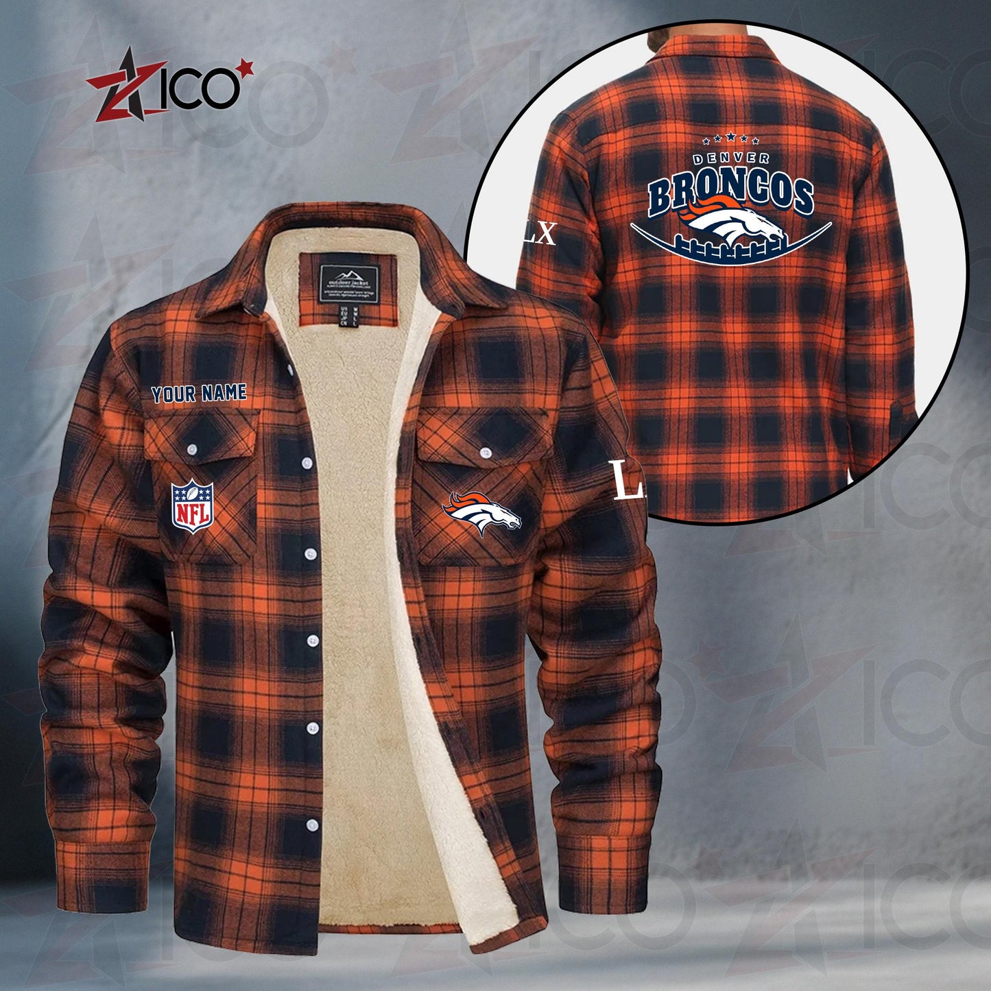 Denver Broncos Fleece Flannel Plaid Jacket MN10