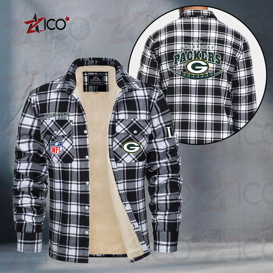 Green Bay Packers Fleece Flannel Plaid Jacket MN12