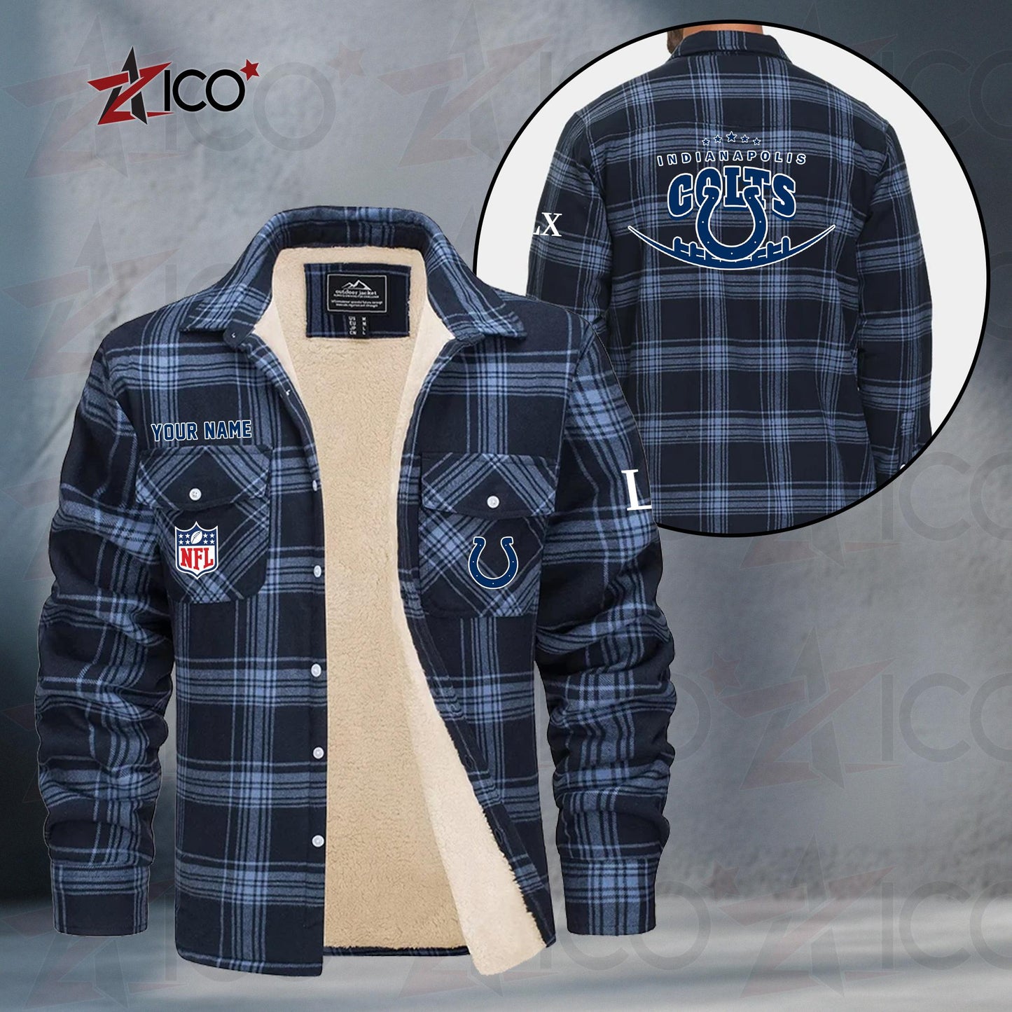Indianapolis Colts Fleece Flannel Plaid Jacket MN14