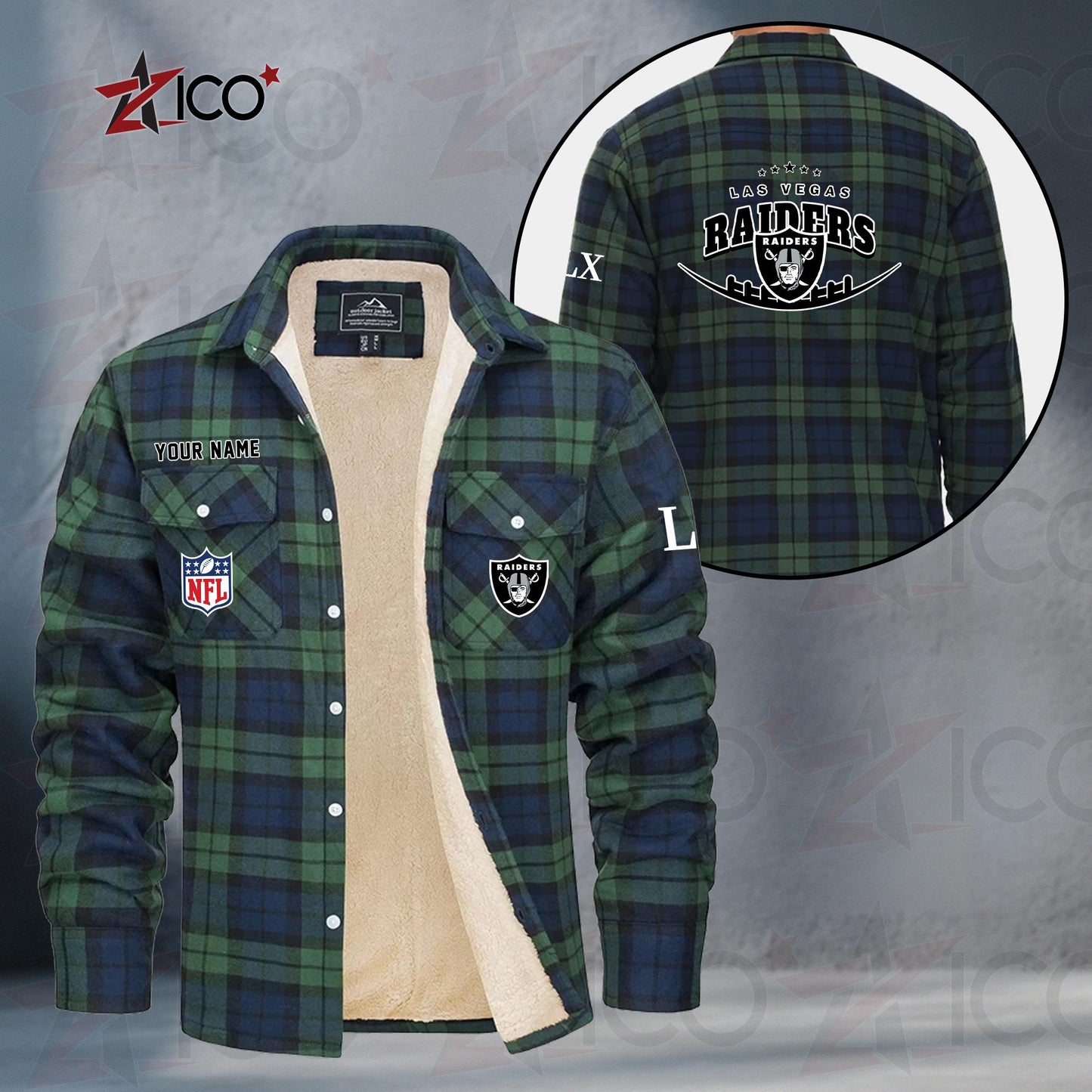 Las Vegas Raiders Fleece Flannel Plaid Jacket MN17