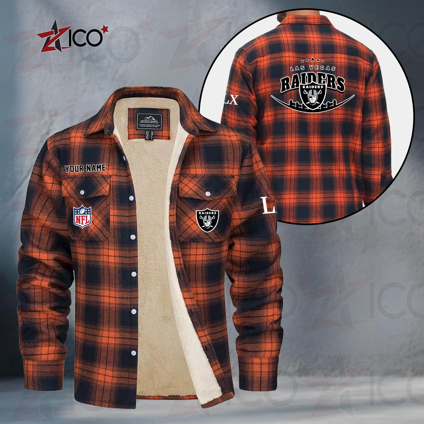 Las Vegas Raiders Fleece Flannel Plaid Jacket MN17
