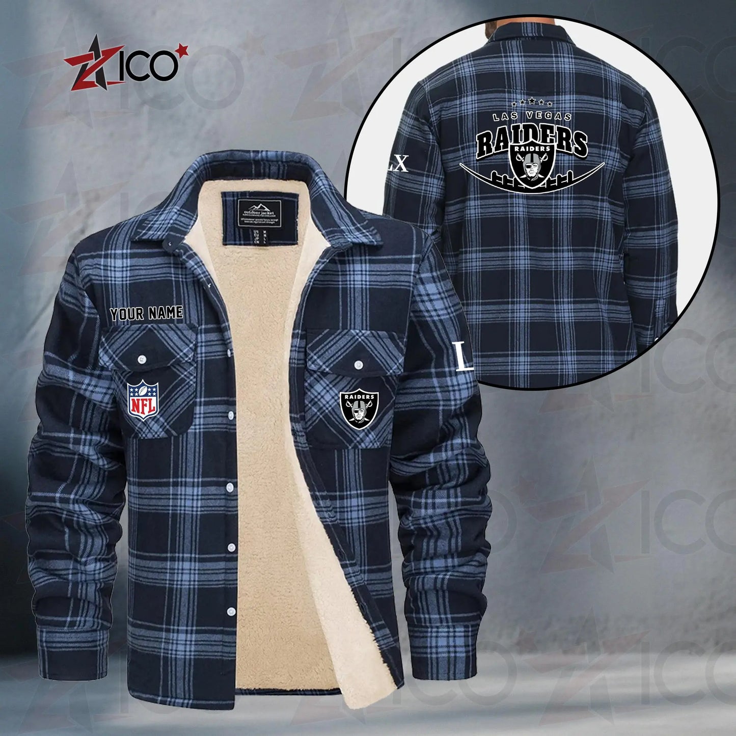 Las Vegas Raiders Fleece Flannel Plaid Jacket MN17