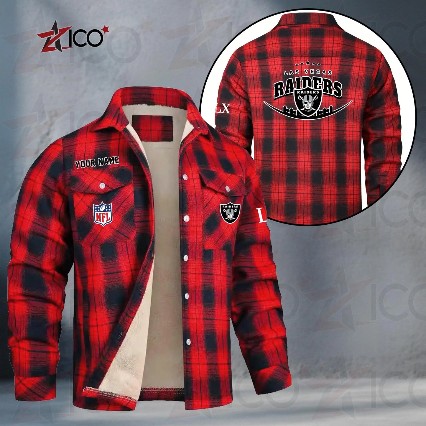 Las Vegas Raiders Fleece Flannel Plaid Jacket MN17